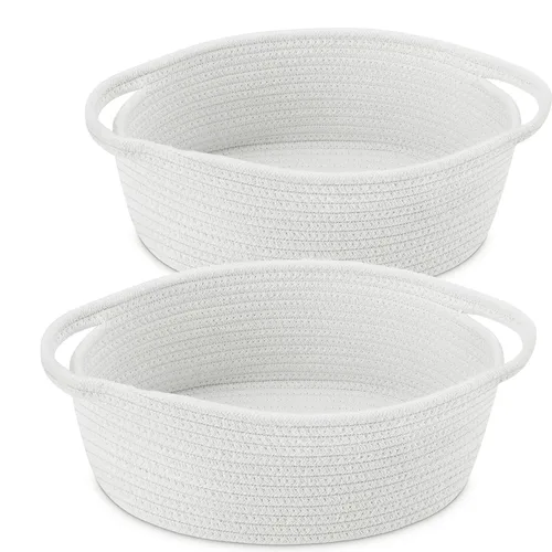 Vista 30 de ABenkle Cesta Pequeña con Asas - Contenedor de Almacenamiento Tejido de Cuerda Decorativo Duradero Cubo Organizador de Estante, Cesta de Regalo