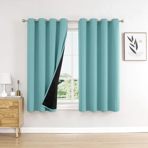 Vista 49 de ChrisDowa Cortinas 100% opacas de 63 pulgadas de largo para dormitorio con forro negro, 2 capas gruesas totalmente opacas con aislamiento térmico