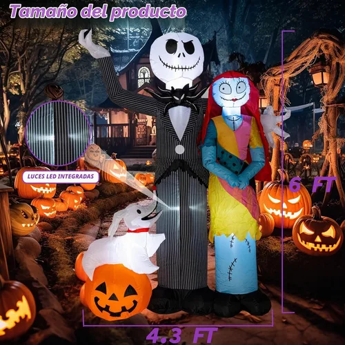 Vista 6 de Nervure Decoración de Halloween inflable de 6 pies para exteriores, decoraciones inflables de Halloween con perro esquelético y calabaza, inflables
