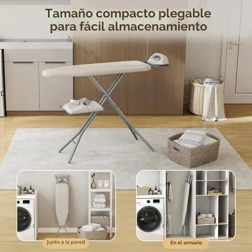 Vista 9 de Yaheetech - Tabla de planchar con soporte para plancha, soporte para cables y perchero, 43 x 14 pulgadas