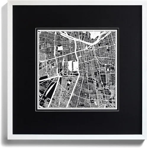 Vista 3 de O3 Design Studio Santiago de Chile mapa de papel cortado en papel negro mate 20.0 x 20.0in