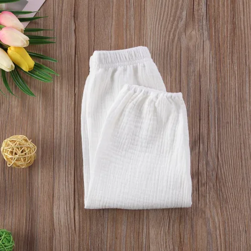 Vista 4 de Paquete de 3 pantalones de algodón y lino para bebés, niños y niñas, color liso, ropa básica para bebés