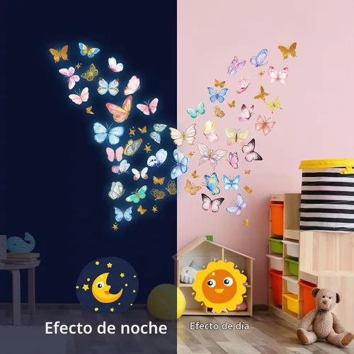 Vista 4 de Calcomanías de pared que brillan en la oscuridad - Adhesivos de mariposas luminosas, calcomanías autoadhesivas removibles coloridas para dormitorio