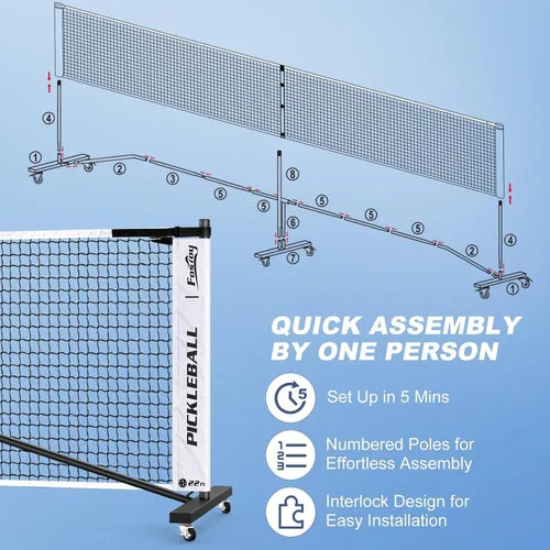 Vista 4 de Pickleball Net Set with 4 Fiberglass Paddles, Portable Pickleball Set with 4 Fiberglass Paddles, 6 Balls & Carry Bag, Easy Setup for Driveway