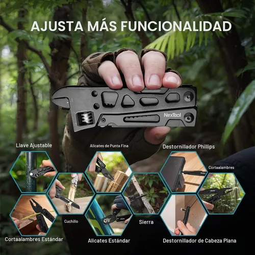 Vista 8 de NexTool Llave multiherramienta ajustable, multiherramienta 9 en 1 con alicates multiherramienta, llave ajustable, cuchillo de bolsillo