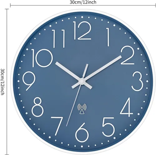 Vista 8 de Foxtop Reloj de pared atómico que funciona con pilas, redondo, analógico, moderno, juego automático para oficina, aula, dormitorio, cocina, sala