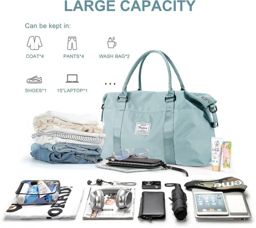 Vista 3 de Bolsos de viaje para mujer, para llevar en el fin de semana, bolsa de gimnasio deportiva, bolsa de entrenamiento, para pasar la noche y colgar al