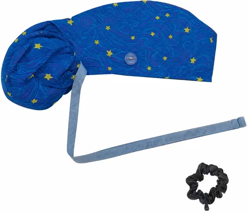 Vista 24 de Gorra médica con interior sedoso, gorro de algodón con banda para el sudor y botones, cola de caballo ajustable