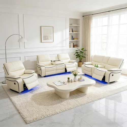 Vista 22 de Sofá reclinable de cuero con carga USB