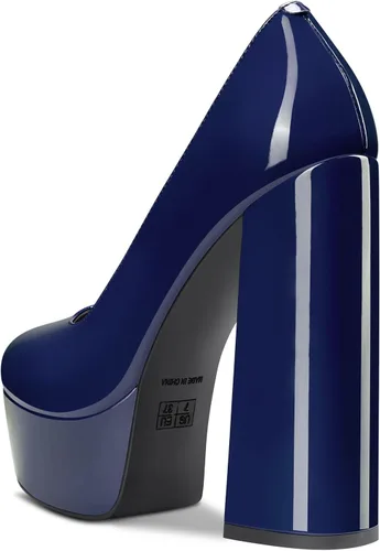 Vista 43 de TNYNFBEB Zapatos de tacón de plataforma alta para mujer, con puntera redonda, sin cordones, básicas, clásicas, de 5.5 pulgadas