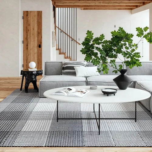 Vista 9 de Rugs USA Alfombra de lana con bloques de color azul Jay de 5 x 8 pulgadas, alto tráfico para sala de estar, dormitorio, oficina, entrada, pasillo