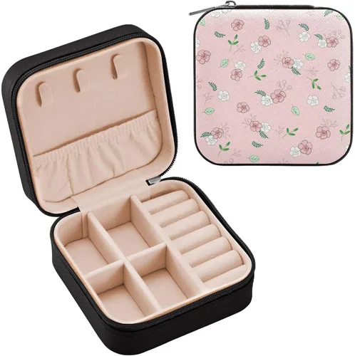 Vista 2 de GUIJI Cute Pink Rose PU Leather Jewelry Organizer, Portable Small Jewelry Box Travel Jewelry Case Earrings Necklace Bracelet Rings for Women Girls