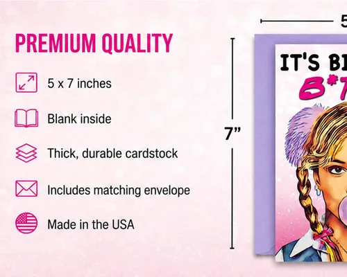 Vista 5 de It's Birthday B*tch Britney Pop Inspired Parody - Tarjeta de cumpleaños divertida de 5 x 7 pulgadas con sobre