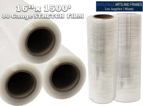 Vista 2 de 16"x1500' película de estiramiento/envoltura de paleta 1 rollo de calibre 80 Industrial Strengh 20 micrones Clear Adhering Packaging durable