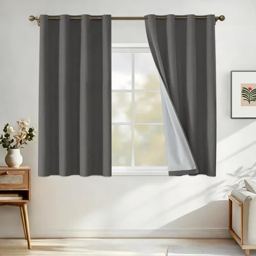 Vista 52 de Cortinas 100% opacas para dormitorio, cortinas opacas de 63 pulgadas de largo, cortinas opacas de lino para sala de estar, cortinas con ojales