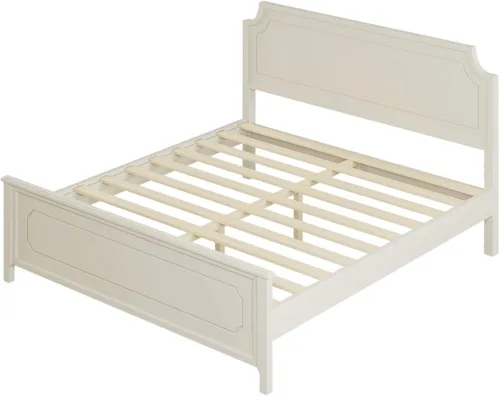 Vista 6 de Harper & Bright Designs Cama de plataforma tamaño King con cabecero y estribo, base de cama King de madera de goma con listones resistentes