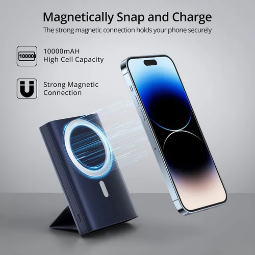 Vista 2 de LULULOOK Paquete de baterías, banco de energía portátil de 10000 mAh, cargador rápido de 22.5 W, cargador inalámbrico Magentic para iPhone