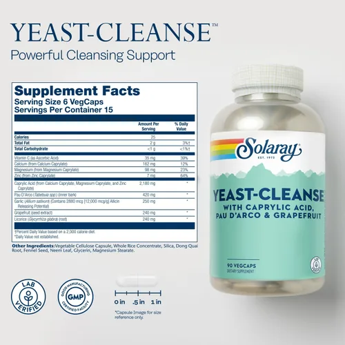Vista 2 de Solaray Yeast-Cleanse - 90 Cápsulas vegetarianas