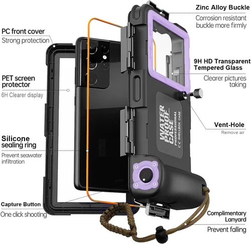 Vista 6 de Funda de teléfono de buceo subacuático para esnórquel, profesional de 50 pies/49.2 ft, impermeable, para iPhone 17/16/15/14/13/Pro Max, Samsung