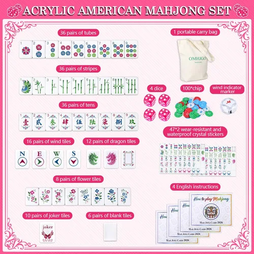 Vista 4 de American Mahjong - Juego de azulejos para adultos, principiantes Rosa intenso