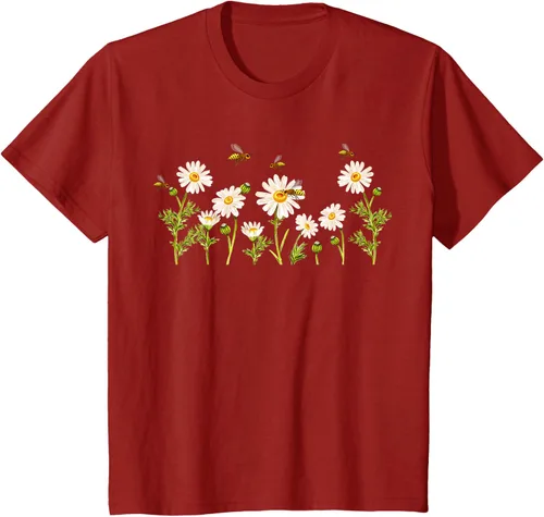Vista 47 de Marguerites Daisy - Camiseta de verano con margaritas de jardín de flores, Negro, S