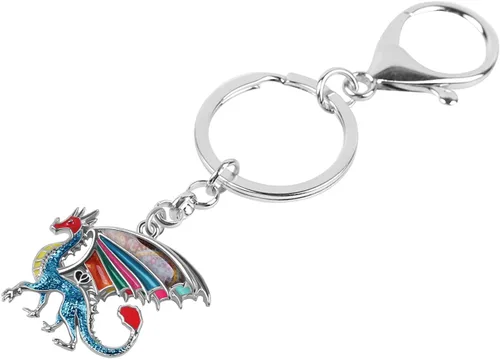 Vista 3 de Llavero de dragón de aleación de esmalte, joyería de dinosaurio de fantasía para mujeres y niñas, bolso de billetera, regalo