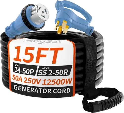 Vista 10 de PlugSaf - Cable generador de 50 amperios, cable de extensión RV de 25 pies