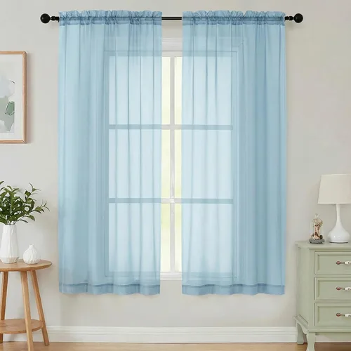 Vista 56 de 2 paneles de cortinas traslúcidas blancas para dormitorio, sala de estar, 96 pulgadas de largo, modernas, suaves, ligeras, con bolsillo para barra