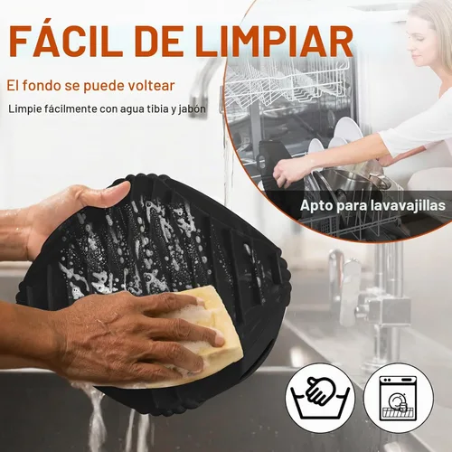 Vista 5 de Paquete de 2 forros de silicona reutilizables para freidora de aire de 7.1 pulgadas, forros cuadrados para freidora de aire de 4 a 7 cuartos de Negro