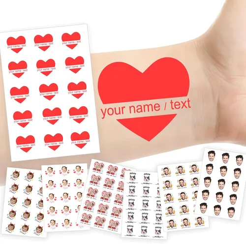 Vista 8 de Tatuajes temporales personalizados con foto y nombre, logotipo personalizado para adultos, niños, mujeres, hombres, regalo de boda, cumpleaños