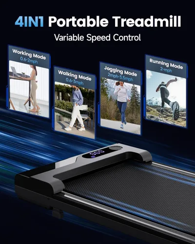 Vista 4 de Caminadora para el hogar – Cintas de correr para debajo del escritorio, mini almohadillas compactas portátiles para espacios pequeños, oficina Negro