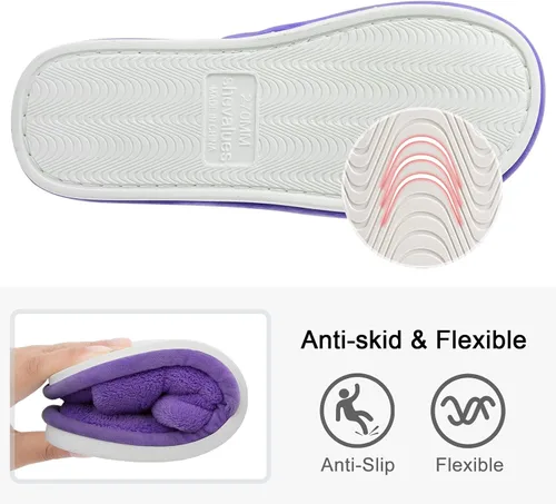 Vista 5 de shevalues Pantuflas de tela de rizo con punta abierta para mujer, pantuflas de espuma viscoelástica