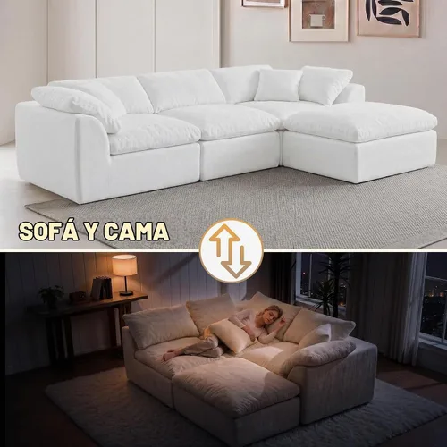 Vista 8 de Sofá modular de nube sin hueso de 110 pulgadas para sala de estar, sofá modular en forma de L de gran tamaño con otomana, sofá seccional de felpilla
