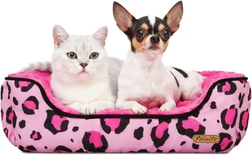 Vista 2 de Cama rectangular lavable para perros grandes, medianos y pequeños, camas suaves y relajantes, sofá cálido y duradero para mascotas con parte Rosa