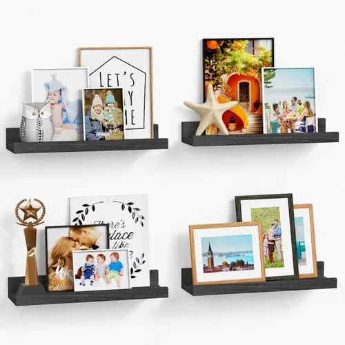 Vista 8 de Forbena Estante de repisa negra para fotos, estantes flotantes con borde para pared, estantes de pared pequeños para baño, dormitorio, cocina