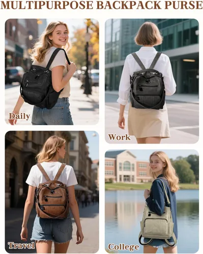 Vista 6 de Bolso tipo mochila para mujer, RAVUO de piel sintética, mini mochila de moda para mujer, tres formas de llevar, S