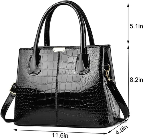 Vista 3 de XingChen Bolso de mano y bolso para mujer, de charol, diseño de cocodrilo, con asa superior, cartera