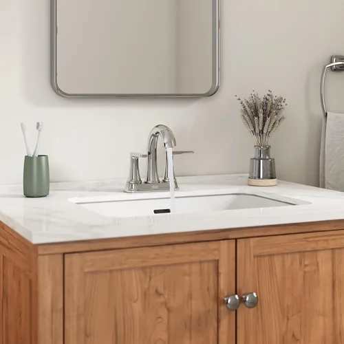Vista 2 de American Standard 7429201.002 Becklow - Grifo de baño central de dos manijas de 4 pulgadas, 1.2 GPM, cromado