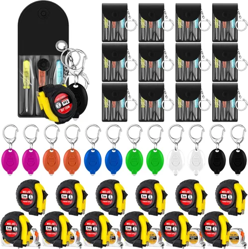 Vista 9 de Jutom - Juego de 18 llaveros con mini destornillador, cinta métrica retráctil, luces LED, regalo de regreso a la escuela, a granel para hombres