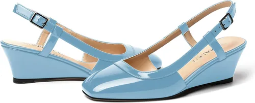 Vista 6 de NUMALEO Zapatos de tacón bajo con correa de tobillo para mujer, con puntera cuadrada, con hebilla y hebilla de 2 pulgadas