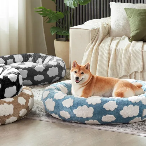 Vista 8 de JOEJOY - Cama redonda para perros pequeños con forma de dona jacquard, azul Azul nube