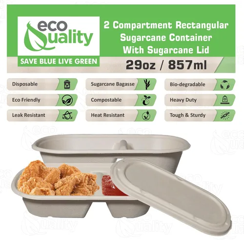 Vista 2 de Cuencos desechables de 29 onzas con tapas de fibra, cuencos rectangulares compostables de papel biodegradable de caña de azúcar, ecológicos, aptos