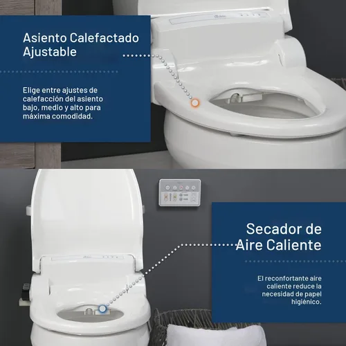 Vista 7 de Bio Bidet BB1000 Asiento de bidé de agua caliente, secador de aire, asiento calefactable con tapa de cierre lento, control remoto, redondo