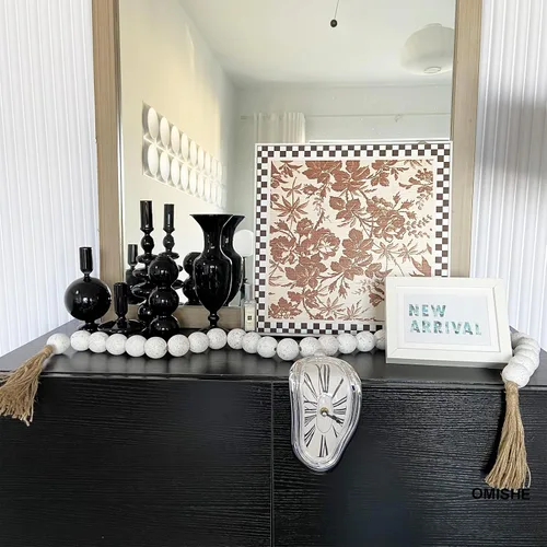 Vista 46 de OMISHE Guirnalda de cuentas de madera extra grande con cuentas de madera y borlas de 1.6 pulgadas de diámetro, cuentas decorativas rústicas de 41