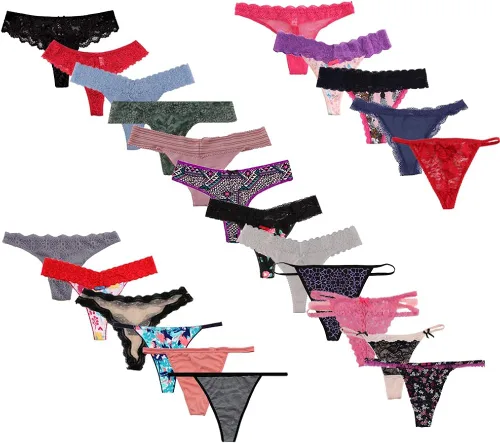 Vista 3 de WDX Variedad de bragas para mujer, ropa interior de 20 unidades, tangas sexys hipster (S)