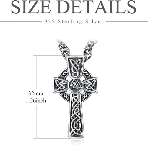 Vista 2 de TANGPOET - Collar de nudo celta de plata de ley con colgante de escudo de Asatru de buena suerte joyería irlandesa regalos para hombres mujeres
