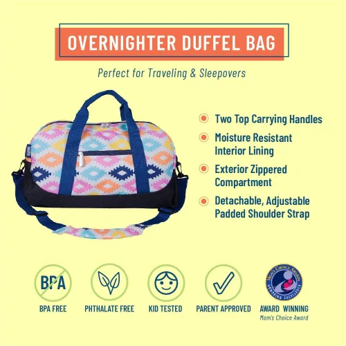 Vista 2 de Wildkin Overnighter - Bolsos de lona para niños y niñas, perfectos para pijamadas, prácticas escolares y viajes tamaño de mano (diseño azteca)