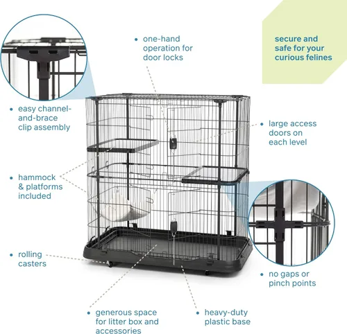 Vista 3 de Productos para mascota Prevue, casa para gatos de 3 pisos, Negro