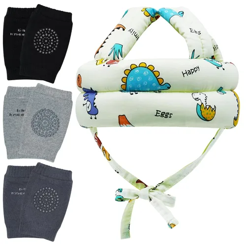 Vista 13 de Protector de cabeza de bebé y rodilleras para bebé, 3 pares de protectores para niños pequeños, cojín de algodón suave, capucha de seguridad Coche