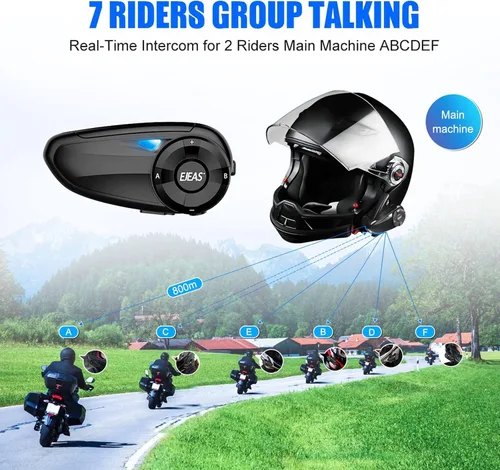 Vista 6 de Auriculares de intercomunicación Bluetooth para casco de motocicleta Q7 7 Riders Group 750mAh IP65 impermeable/CVC reducción de ruido/conectable
